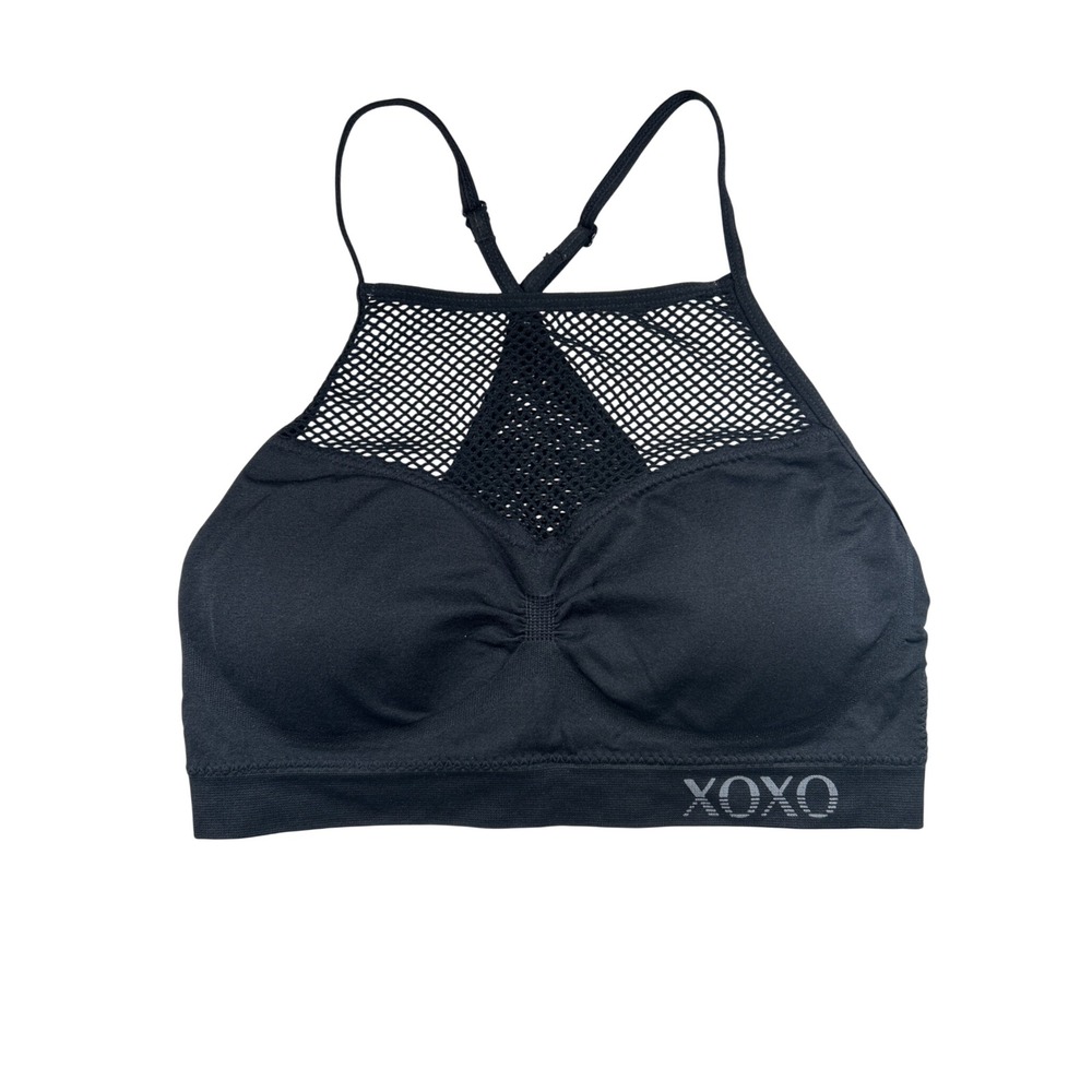 XOXO Black High Neck Mesh Seamless Sports Bra Bralette‎ Womens Medium